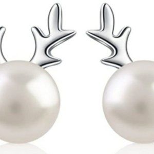 925 B. Catcher Silver Elk Antlers Freshwater Pearl Studs